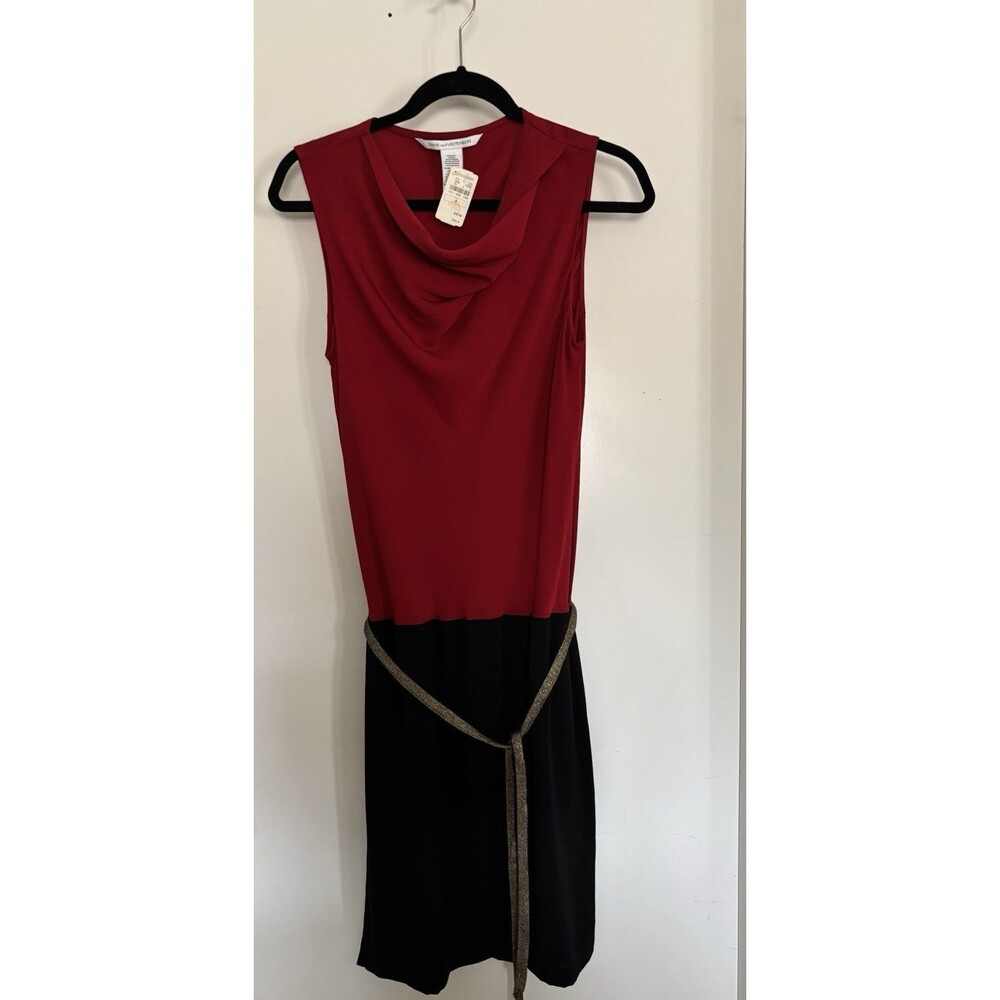 Diane Von Furstenberg Crista Pomegranate Black Dress Silk Size 8 - Picture 4 of 12